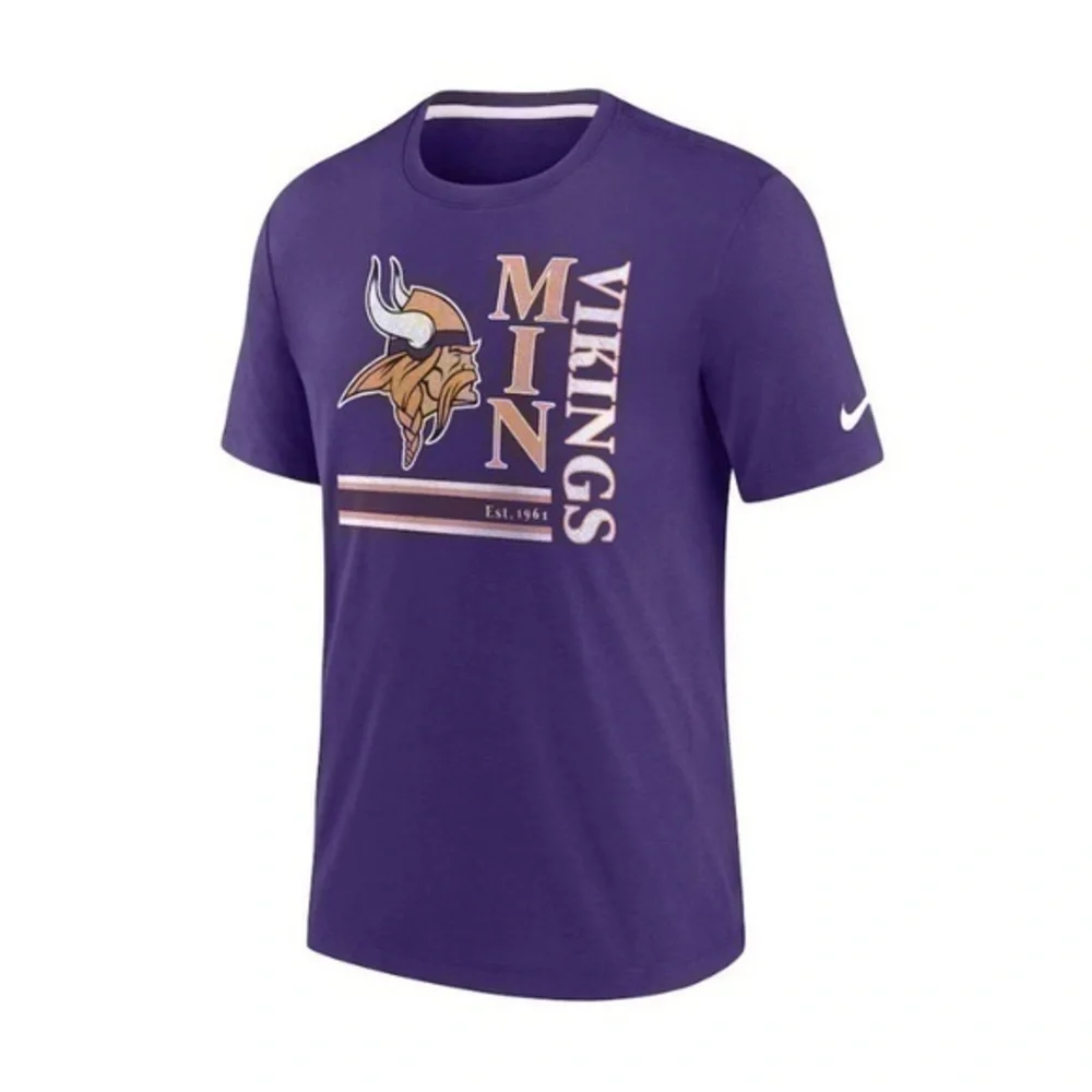 NWT. NIKE Men's Minnesota Vikings Nike Purple Wordmark Logo Tri-Blend T-Shirt